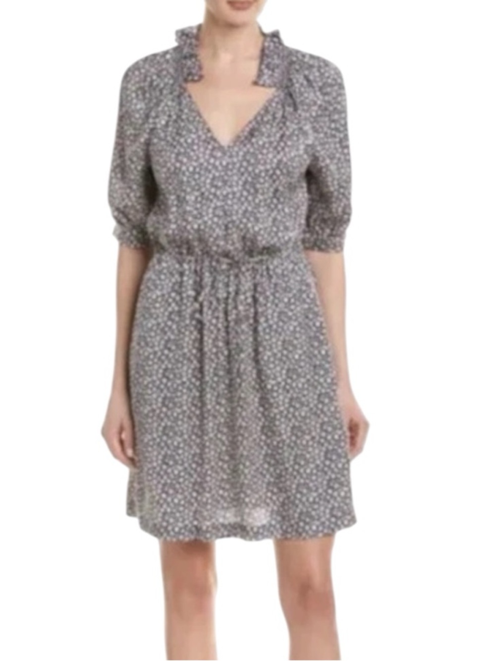 Rebecca Taylor Blue Floral Lauren Silk Shift Dress Ruched Neck Short sleeve sz 8